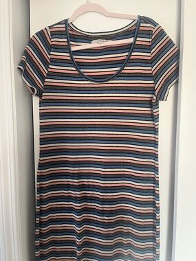 LOFT Sparkly Striped Short-Sleeve Maxi Dress in Blue, Pink & Cream